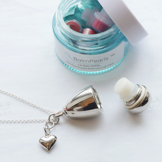 Lexi Silver Heart— Refillable Lip Balm Necklace | LiLu Lip Care