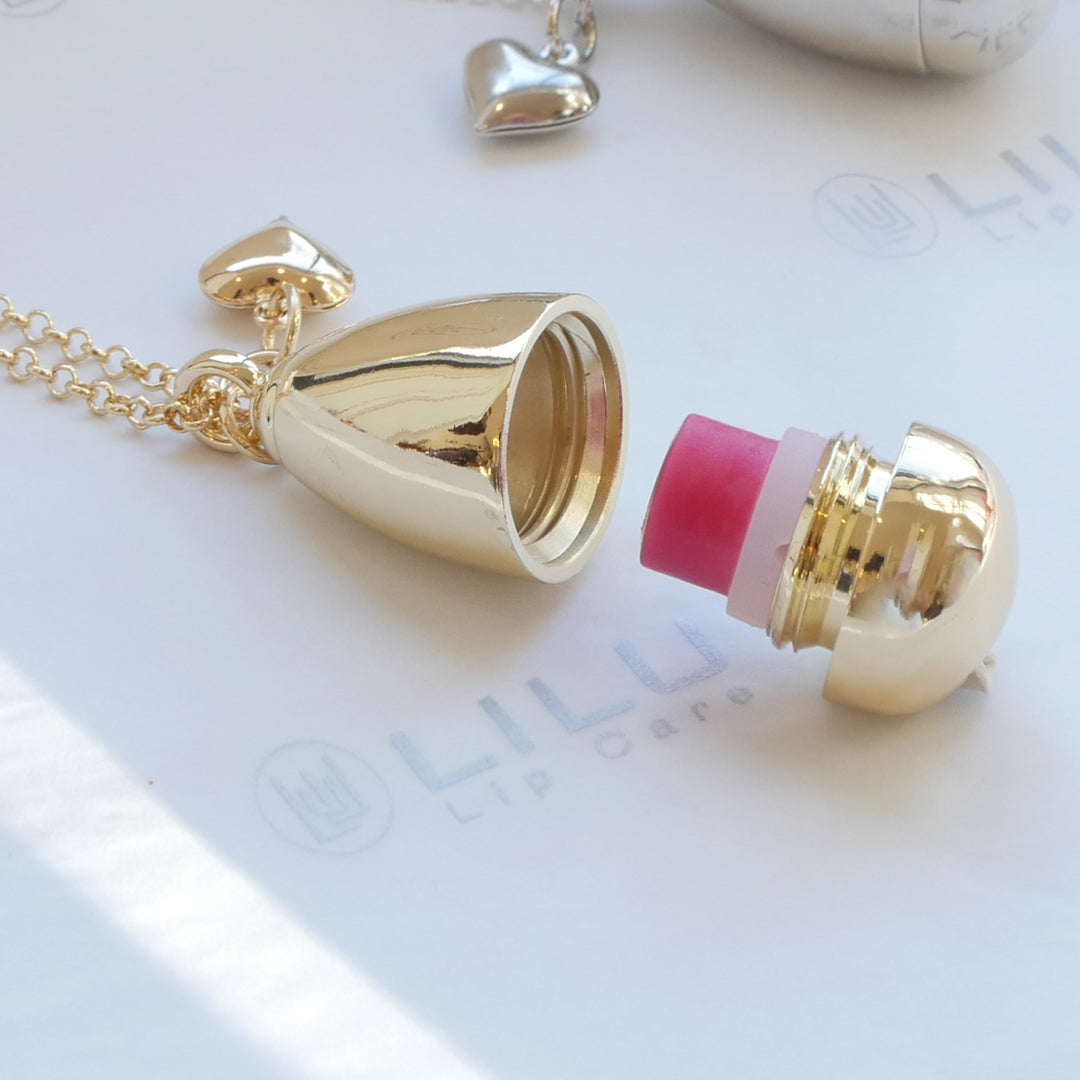 Lexi Gold Heart — Refillable Lip Balm Necklace | LiLu Lip Care