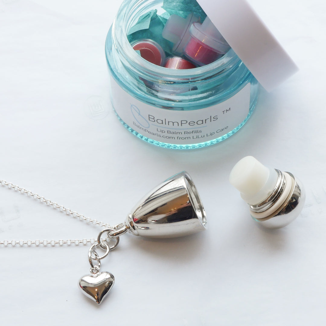 Lexi Silver Heart— Refillable Lip Balm Necklace | LiLu Lip Care