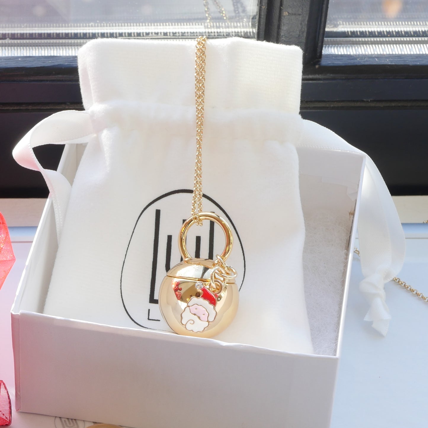 COSETTE GOLD W/ SANTA CHARM REFILLABLE LIP BALM NECKLACE  | LiLu Lip Care