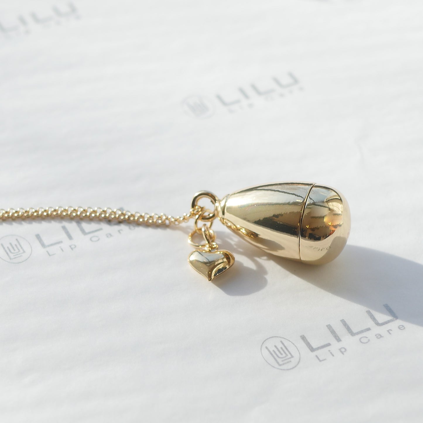 Lilu Lip Balm Necklace LEXI GOLD w/ HEART CHARM includes 8 Refills or DIY Refills Use Your Balm