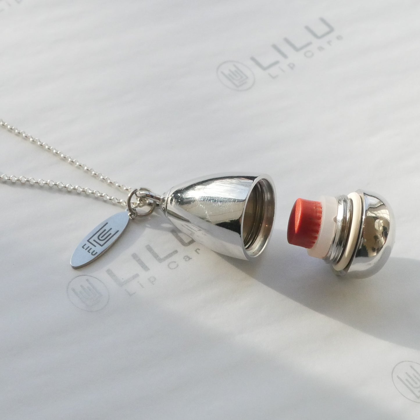 LiLu Lip Balm Necklace LEXI SILVER with 8 Refills or DIY Refills Use Your Balm