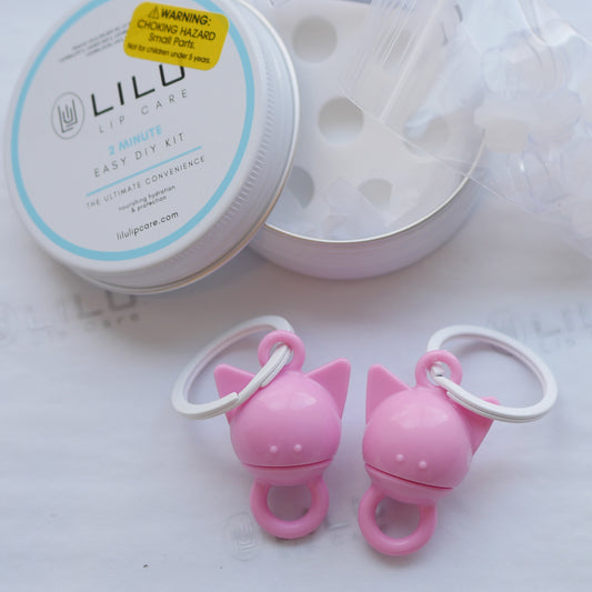 LiLu Lip Care PINK KITTY BESTIES BUNDLE WITH 2 MIN EASY DIY REFILL KIT