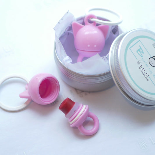 2 REFILLABLE  BESTIE KITTY LIP BALM  ACCESSORIES in Black, Pink or Grey | LiLu Lip Care