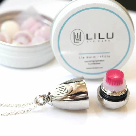 LiLu Lip Balm Necklace Lexi with 8 Refills or DIY Refills Use Your Balm